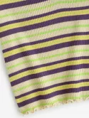Lettuce-trim Colorful Striped Fitted Knit Top
