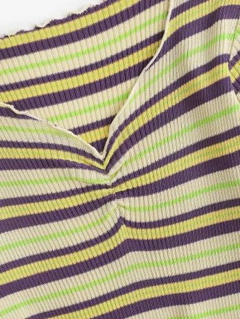 Lettuce-trim Colorful Striped Fitted Knit Top