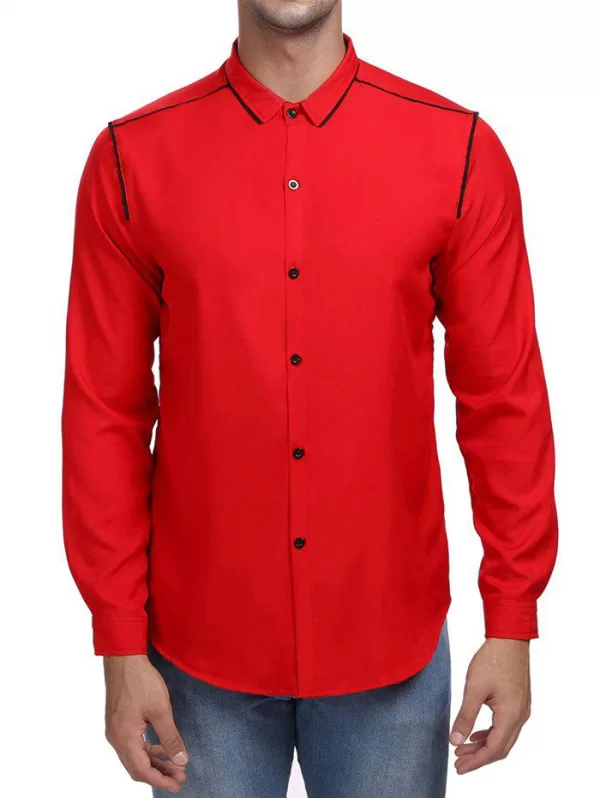 Line Print Contrast Color Long Sleeve Shirt