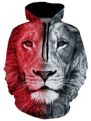 Lion Graphic Pouch Pocket Casual Hoodie