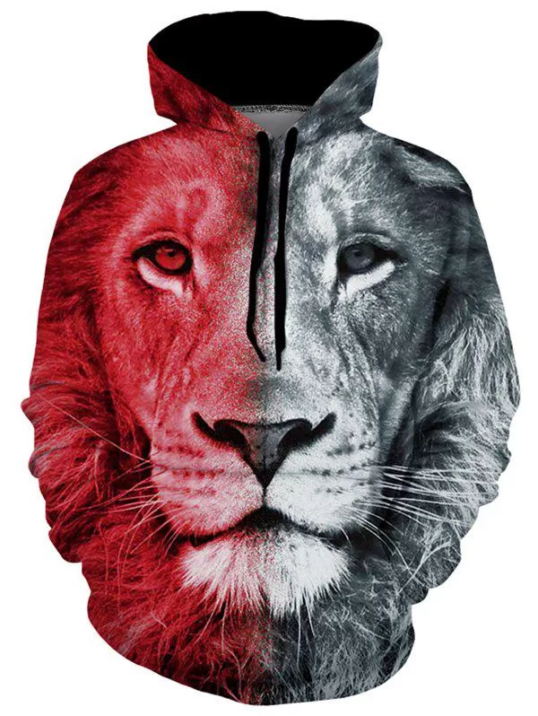 Lion Graphic Pouch Pocket Casual Hoodie
