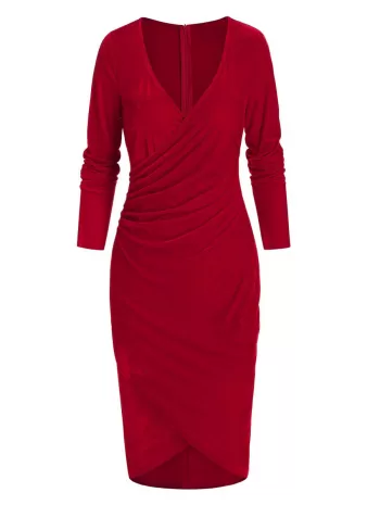 Long Sleeve Velvet Surplice Bodycon Dress