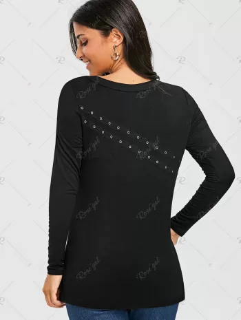 Long Sleeve Wing Print Lace Up Top