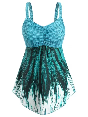 Mermaid Ruched Empire Waist Tankini Swimwear