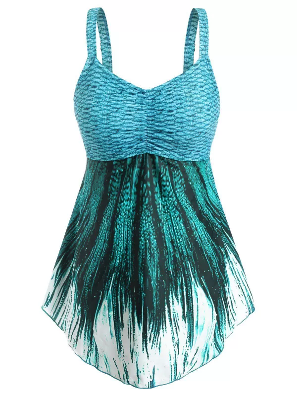 Mermaid Ruched Empire Waist Tankini Swimwear