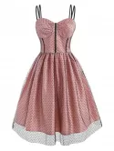 Mesh Overlay Polka Dot Corset Style Dress