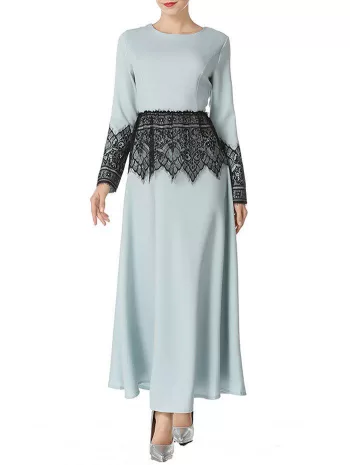 Mesh Panel Long Arabic Dress