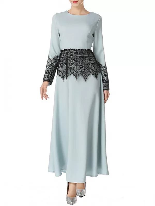 Mesh Panel Long Arabic Dress