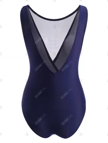 Mesh Panel Ruched Surplice One-piece Swimsuit