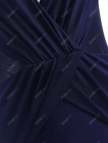 Mesh Panel Ruched Surplice One-piece Swimsuit