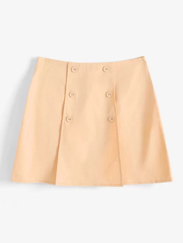 Mock Button Overlap Design Mini Skirt