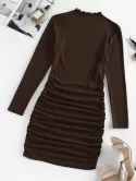 Mock Neck Ruched Ribbed Bodycon Mini Dress
