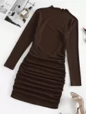 Mock Neck Ruched Ribbed Bodycon Mini Dress