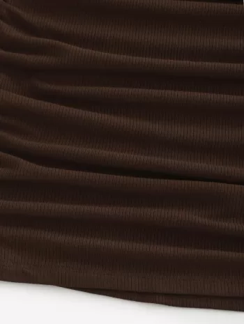 Mock Neck Ruched Ribbed Bodycon Mini Dress