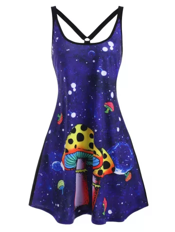 Mushroom Print O Ring Strappy Tank Dress
