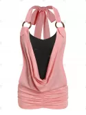 O Ring Cowl Front Faux Twinset Tank Top