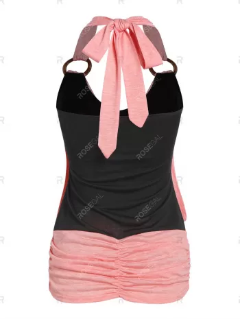 O Ring Cowl Front Faux Twinset Tank Top