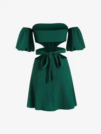 Off Shoulder Cut Out Textured Mini Dress