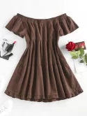 Off The Shoulder Mini  A Line Smock Dress