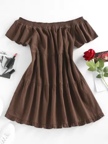Off The Shoulder Mini  A Line Smock Dress