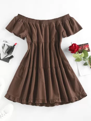 Off The Shoulder Mini  A Line Smock Dress