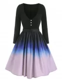 Ombre Mock Button Belted Dress