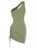 One Shoulder Cutout Ruched Slinky Mini Dress