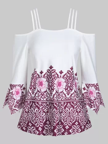 Open Shoulder Cami Floral Print T Shirt