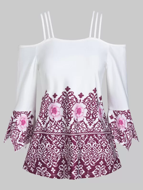 Open Shoulder Cami Floral Print T Shirt