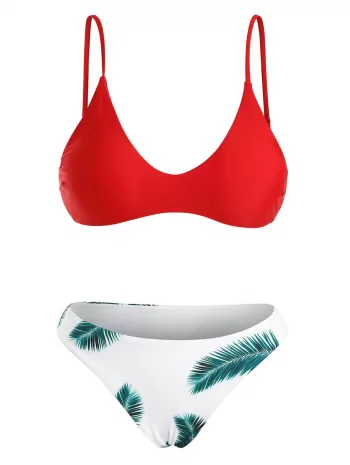 Padded Bra And Floral Leaf Print Bottoms