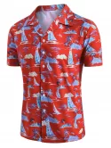 Palm Tree Sailboat Print Button Up Hawaii Shirt