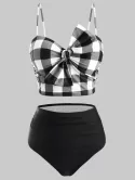 Plaid Bowknot High Rise Tankini Swimwear