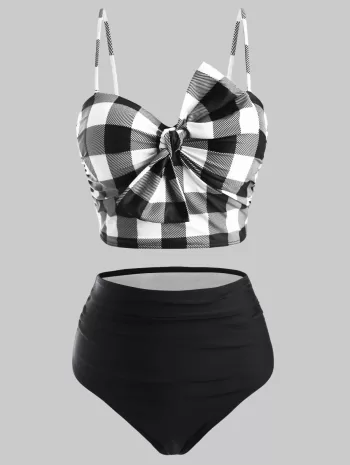 Plaid Bowknot High Rise Tankini Swimwear