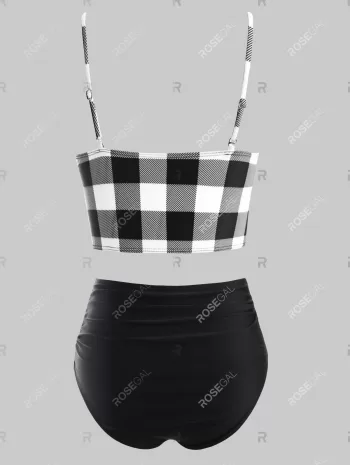 Plaid Bowknot High Rise Tankini Swimwear