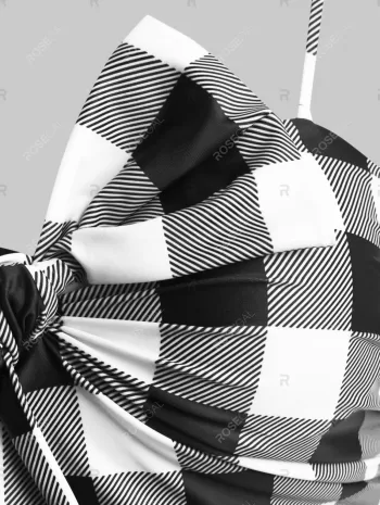 Plaid Bowknot High Rise Tankini Swimwear