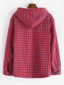 Plaid Faux Fur Fluffy Pocket Hooded Shirt Jacket