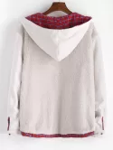 Plaid Faux Fur Fluffy Pocket Hooded Shirt Jacket