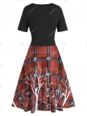 Plaid Panel Bowknot Mini A Line Dress