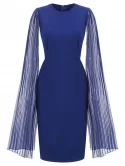 Pleated Split Sleeves Round Neck Sheath Dress