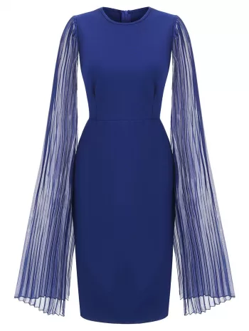 Pleated Split Sleeves Round Neck Sheath Dress