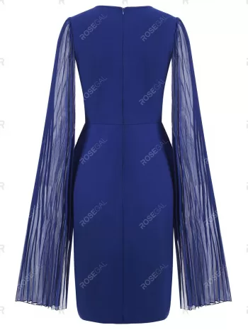Pleated Split Sleeves Round Neck Sheath Dress