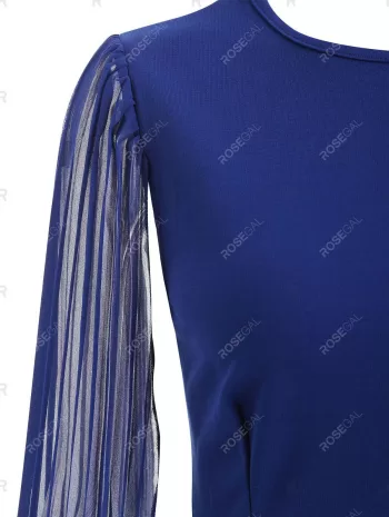 Pleated Split Sleeves Round Neck Sheath Dress