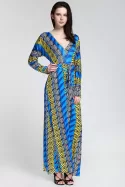 Plunge Long Sleeve Printed Maxi Dress