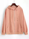 Pockets Drawstring Zip Up Oversize Hoodie