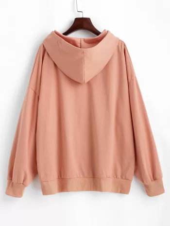 Pockets Drawstring Zip Up Oversize Hoodie