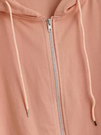 Pockets Drawstring Zip Up Oversize Hoodie