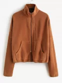 Pockets Drop Shoulder Fleece Coat