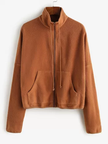 Pockets Drop Shoulder Fleece Coat