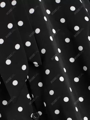 Polka Dot Button Loop Belted Long Sleeve Dress