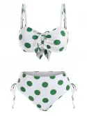 Polka Dot Cinched Full Coverage Bikini Swimwear